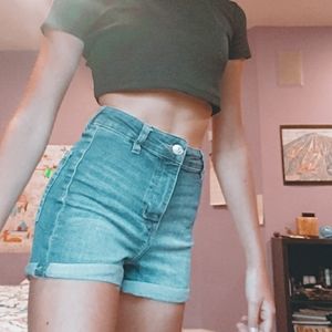 Divided High Waisted Jean Shorts